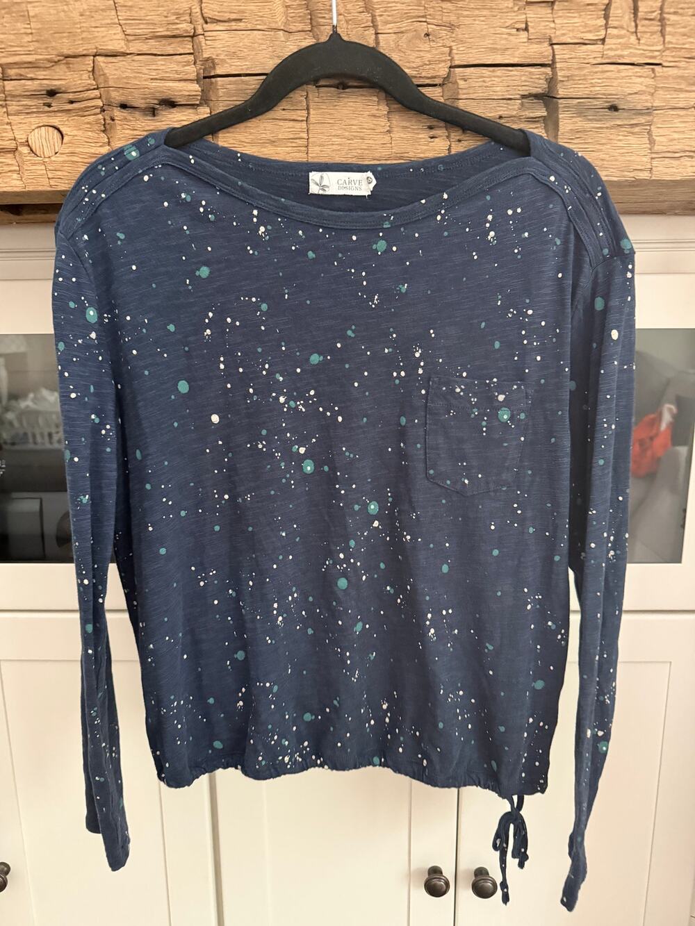 Carve Designs Navy Splatter Print Long Sleeve Top XS Boho Coastal Organic